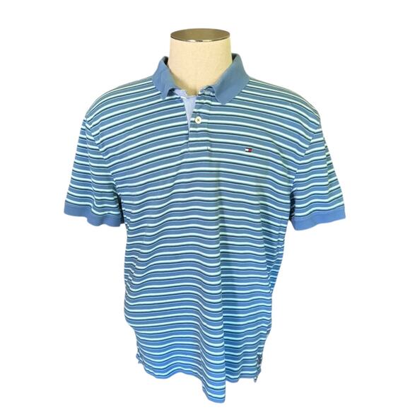 Tommy Hilfiger Cotton Blue Striped Polo Shirt Size XL - Picture 1 of 5